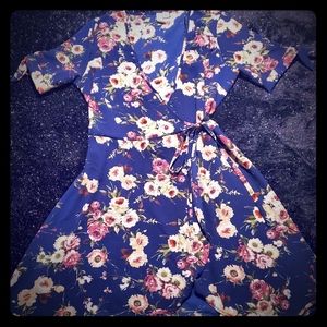 Navy Blue Floral Wrap Dress